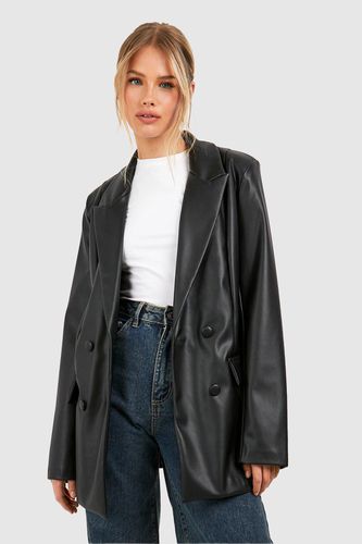 Womens Leather Look Double Breasted Relaxed Fit Blazer - - 6 - boohoo - Modalova