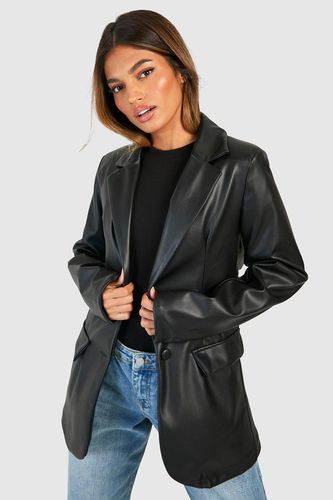 Womens Leather Look Plunge Front Fitted Blazer - - 10 - boohoo - Modalova