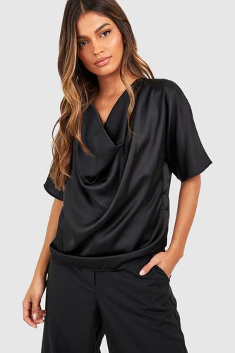 Womens Satin Cowl Neck Short Sleeve Blouse - - 6 - boohoo - Modalova