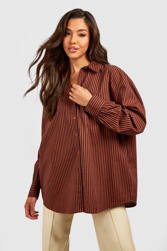 Womens Stripe Oversized Deep Cuff Shirt - - 10 - boohoo - Modalova