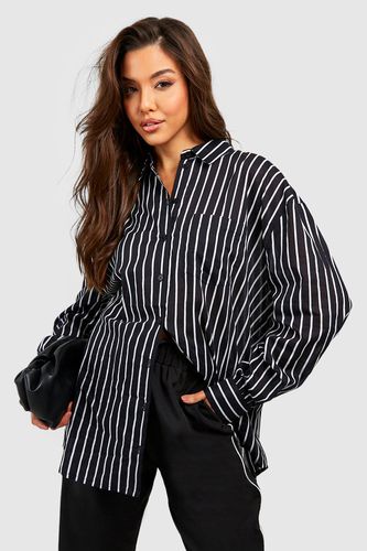 Womens Stripe Oversized Deep Cuff Shirt - - 10 - boohoo - Modalova