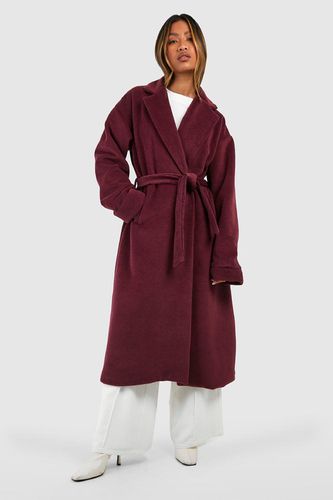 Womens Cuff Detail Belted Textured Wool Look Coat - 12 - boohoo - Modalova