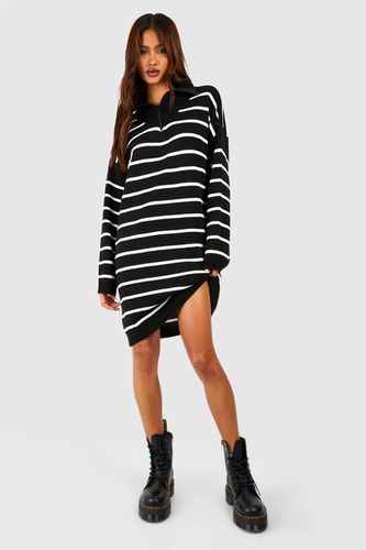 Womens Tall Half Zip Slim Stripe Knitted Jumper Dress - - 12 - boohoo - Modalova