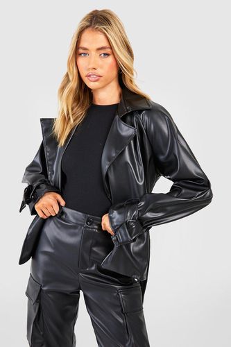 Womens Faux Leather Belted Short Trench Coat - - 10 - boohoo - Modalova