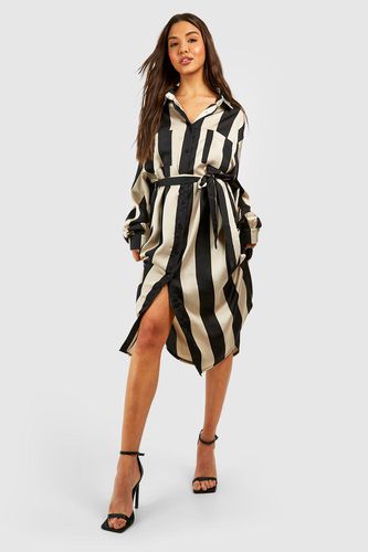 Womens Stripe Midi Satin Shirt Dress - - 10 - boohoo - Modalova