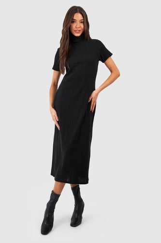 Womens Textured Rib Roll Neck Midi Dress - - 10 - boohoo - Modalova