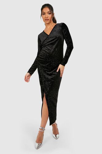 Womens Maternity Wrap Over Velvet Midaxi Dress - - 8 - boohoo - Modalova