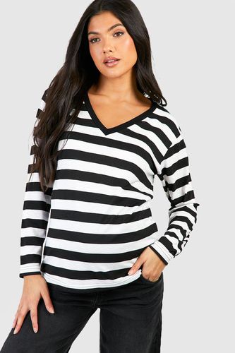 Womens Maternity Collared Striped Long Sleeve T-shirt - - 12 - boohoo - Modalova