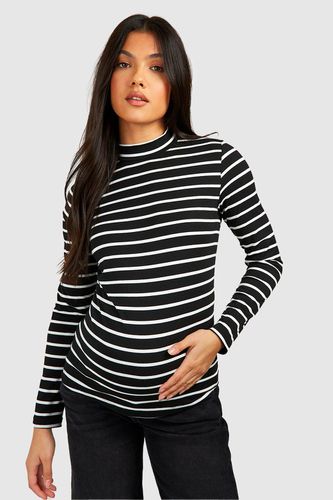 Womens Maternity Roll Neck Striped Long Sleeve T-shirt - - 14 - boohoo - Modalova