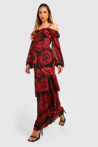 Womens Floral Chiffon Ruffle Maxi Dress - - 10 - boohoo - Modalova