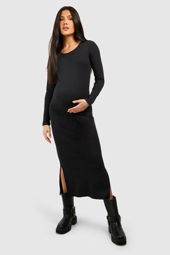 Womens Maternity Long Sleeve Rib Midaxi Dress - - 12 - boohoo - Modalova