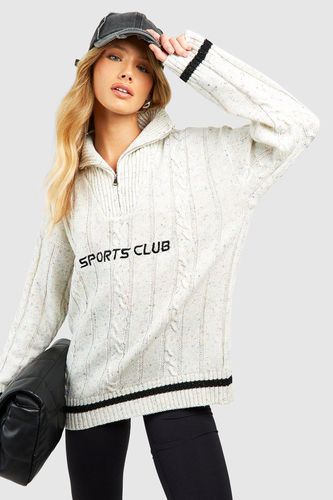 Womens Sports Club Marl Cable Knit Half Zip Jumper - - S - boohoo - Modalova