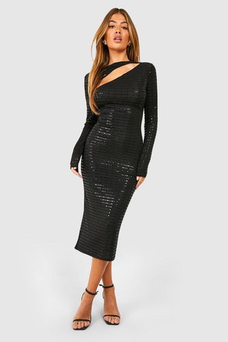 Womens Cut Out Assymetric Sequin Long Sleeve Midi Dress - - 12 - boohoo - Modalova