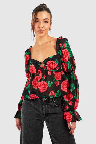 Womens Rose Print Woven Blouse - - 10 - boohoo - Modalova