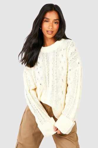 Womens Petite Crew Neck Rib Cable Jumper - - XS - boohoo - Modalova