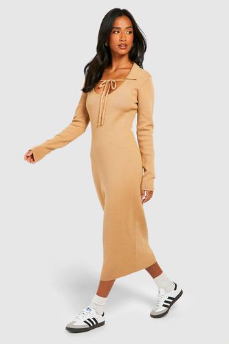 Womens Petite Knitted Collared Midi Dress - - 10 - boohoo - Modalova