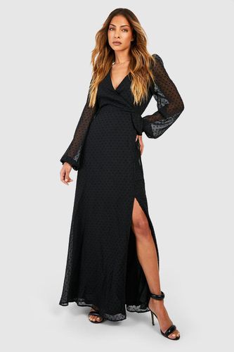 Womens Dobby Blouson Sleeve Wrap Maxi Dress - - 10 - boohoo - Modalova