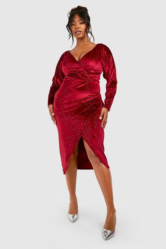 Womens Plus Glitter Velvet Wrap Midaxi Dress - - 18 - boohoo - Modalova