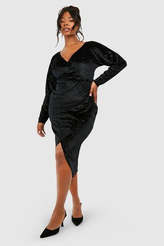 Womens Plus Glitter Velvet Wrap Midaxi Dress - - 20 - boohoo - Modalova