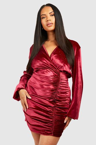 Womens Plus Glitter Velvet Ruched Boydcon Dress - - 24 - boohoo - Modalova