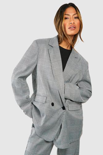Womens Mini Mono Check Relaxed Fit Tailored Blazer - - 10 - boohoo - Modalova