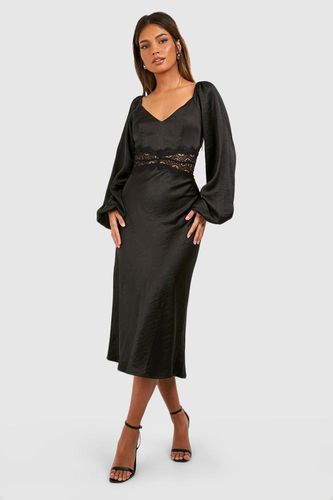 Womens Lace Trim Satin Blouson Sleeve Midi Dress - - 12 - boohoo - Modalova