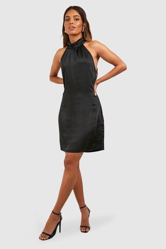 Womens Satin Halterneck Mini Slip Dress - - 12 - boohoo - Modalova