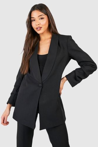 Womens Plunge Front Fitted Ruched Sleeve Blazer - - 12 - boohoo - Modalova