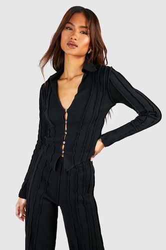 Womens Tall Knit Seam Detail Button Shirt - - 10 - boohoo - Modalova