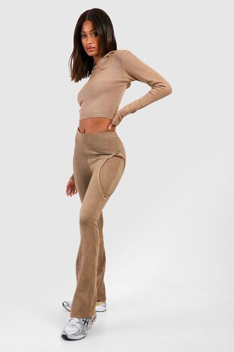 Womens Premium Washed Rib Seam Detail Flared Legging - - 10 - boohoo - Modalova