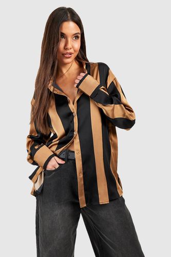 Womens Satin Wide Stripe Shirt - - 10 - boohoo - Modalova