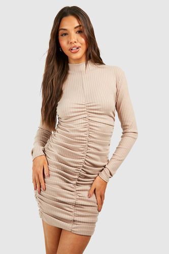 Womens Wide Rib Ruched High Neck Bodycon Dress - - 16 - boohoo - Modalova