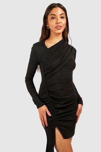 Womens Wide Rib Ruched Mini Dress - - 10 - boohoo - Modalova
