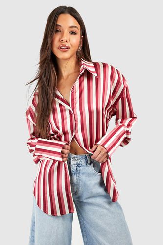 Womens Satin Stripe Deep Cuff Shirt - - 10 - boohoo - Modalova
