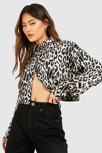 Womens Satin Animal Cropped Shirt - - 6 - boohoo - Modalova