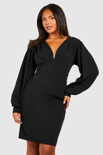 Womens Plus Pleat Detail Blouson Sleeve Midi Dress - - 26 - boohoo - Modalova