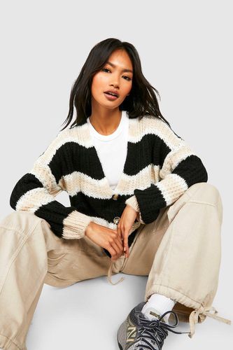 Womens Stripe Button Through Soft Knit Cardigan - - One Size - boohoo - Modalova