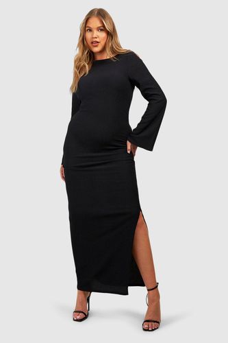 Womens Plus Textured Long Sleeve Flare Split Midaxi Dress - - 16 - boohoo - Modalova
