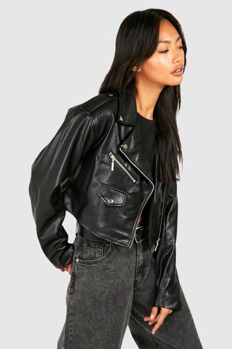 Womens Cropped Faux Leather Biker Jacket - - 10 - boohoo - Modalova