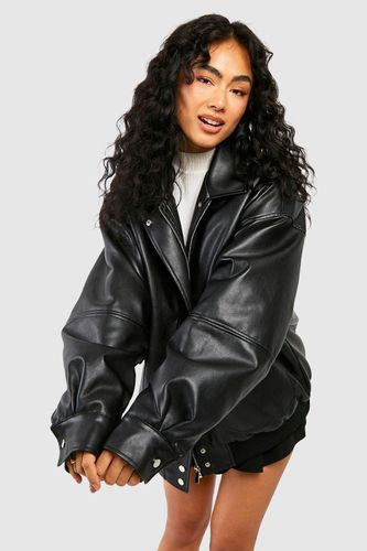 Womens Oversized Collar Faux Leather Jacket - - 14 - boohoo - Modalova