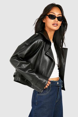 Womens Crop Faux Leather Biker Jacket - - 10 - boohoo - Modalova