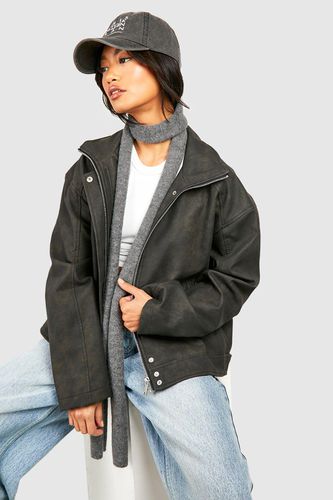 Womens Vintage Look Faux Leather Collar Detail Jacket - - 10 - boohoo - Modalova