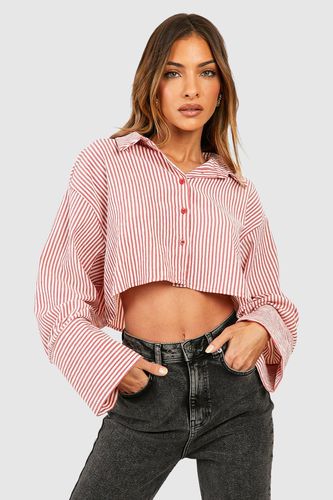 Womens Oversized Crop Wide Sleeve Striped Shirt - - 10 - boohoo - Modalova