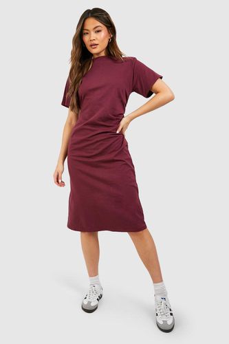 Womens Wrap Ruching Cotton Midi Shoulder Pad T-shirt Dress - - 10 - boohoo - Modalova