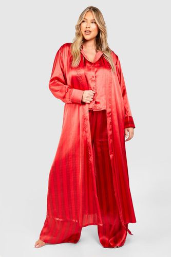 Womens Plus Satin Stripe Belted Maxi dressing gown - - 18 - boohoo - Modalova