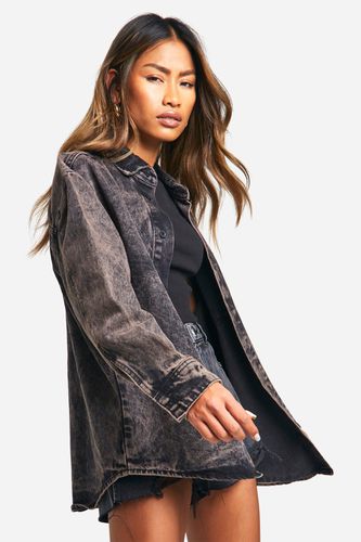 Womens Dirty Wash Oversized Denim Shirt - - 10 - boohoo - Modalova