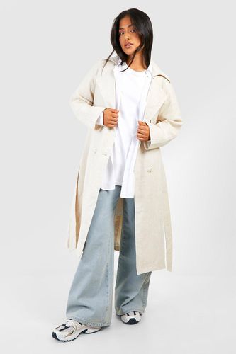 Womens Petite Linen Look Belted Trench Coat - - 10 - boohoo - Modalova