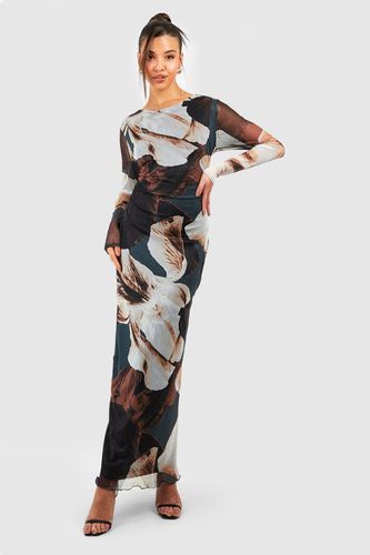 Womens Abstract Floral Mesh Maxi Dress - - 10 - boohoo - Modalova