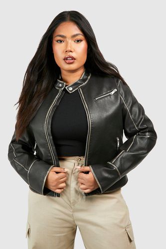 Womens Plus Fitted Moto Vintage Look Faux Leather Jacket - - 18 - boohoo - Modalova