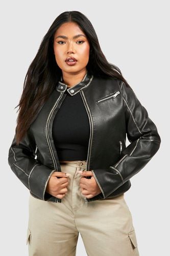 Womens Plus Fitted Moto Vintage Look Faux Leather Jacket - - 22 - boohoo - Modalova